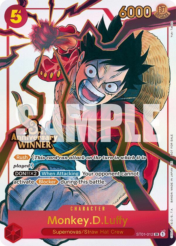Monkey.D.Luffy 3rd Anniversary Winner (SR) OPPR One Piece Promotion Cards Inglés